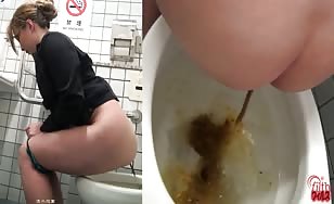 Japanese babe shitting in public bathroom