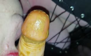 She takes a dirty dildo and cock in her mouth