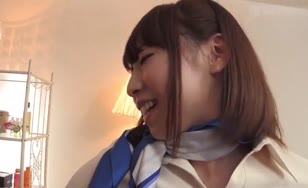 Three japanese girls feed the same slave