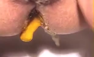 Hairy milf shitting in close up