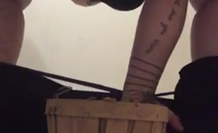 BBW babe shits in a wooden bucket