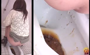 Brown haired beauty caught shitting