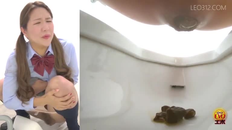 Brown haired japanese girl shitting