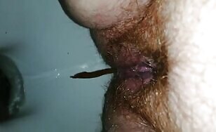 Close up of hairy wife and pooping