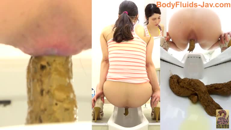 Stunning brunette chick poops in the toilet