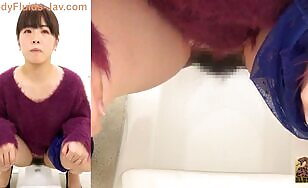 Naughty round ass Japanese girl with hairy pussy love pooping 