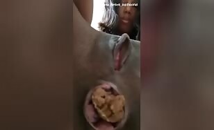 Ebony slut and her sweet pooping closeup