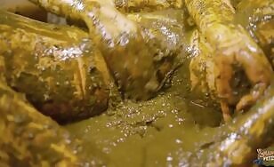 Big ass babe masturbates in the cowshit 
