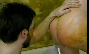 Nasty blonde playing with her lover's shit 