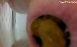 Releasing big poop in the bath POV