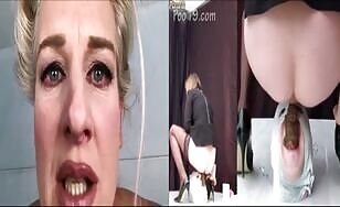 Blonde mature slut dropping shit on her slave 