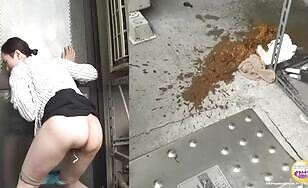 Juicy ass Asian office babe dropping shit 