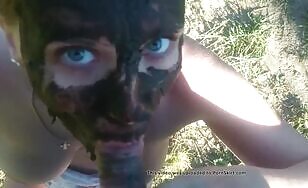 Brown wife gives hot blowjob 