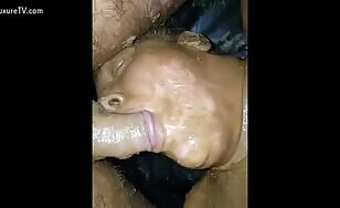 Fat Crazy Babe Sucks Shit Covered Cock in Scat