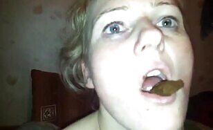 Hot blonde eating shit 
