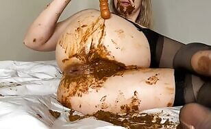 Nasty big ass girl playing with her messy shit and tight asshole 