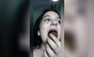 Brunette chick shit swallowing