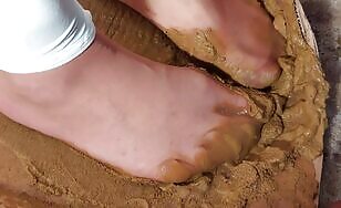 Very dirty brown pantyhose glue of dog scat