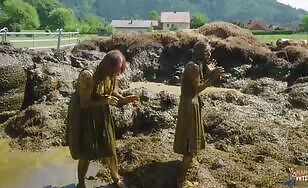 Kaitlyn and Lyndra shit in cowshit - 00:49