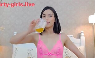 Cute lady drinks piss and takes an enema in a bowl - 14:01